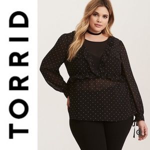 Torrid Polka Dot Print Ruffle Tie Blouse